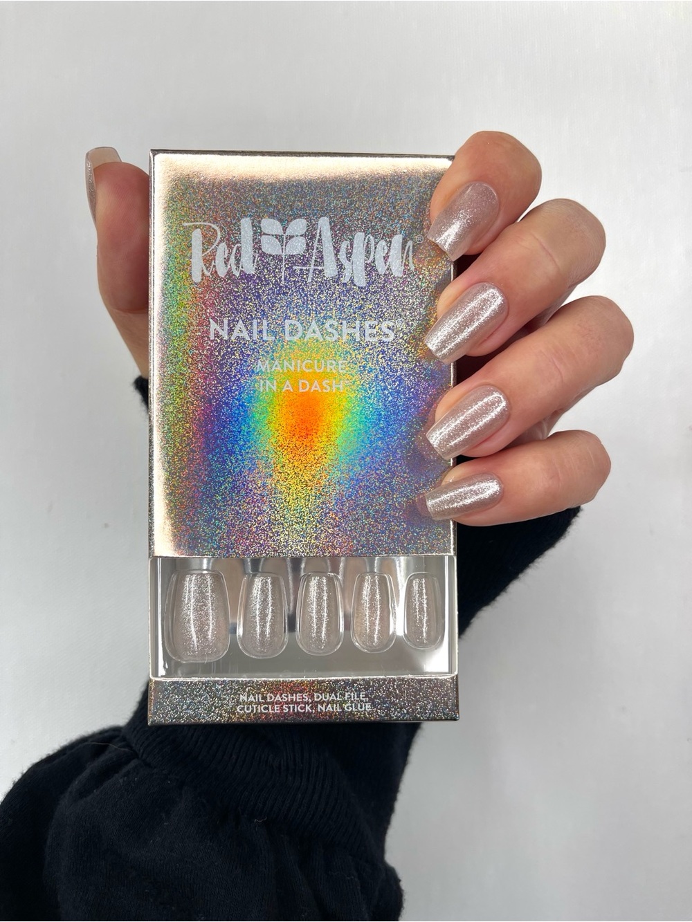 Red Aspen Silver Holographic Press-On Nails — Shimmering Silver Set
